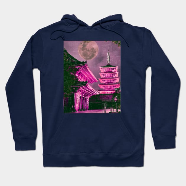 big pink full moon in japan Hoodie by Serotonin